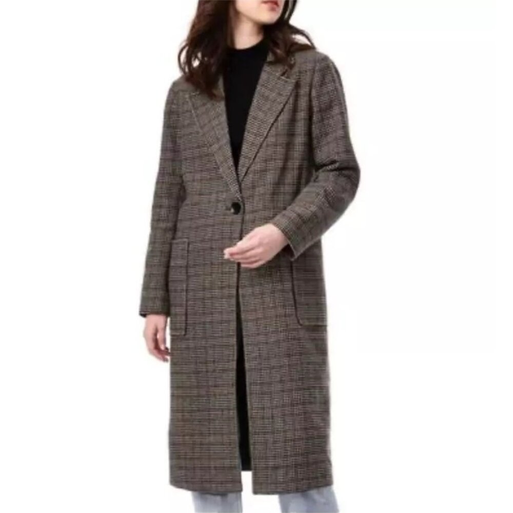 NWT Womens Bernardo Microhoundstooth Wool Duster Coat Size Small $200 JK625